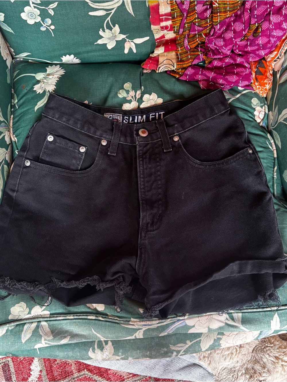 Cruel Girl Black Slim Fit Denim Shorts with Raw Hem
